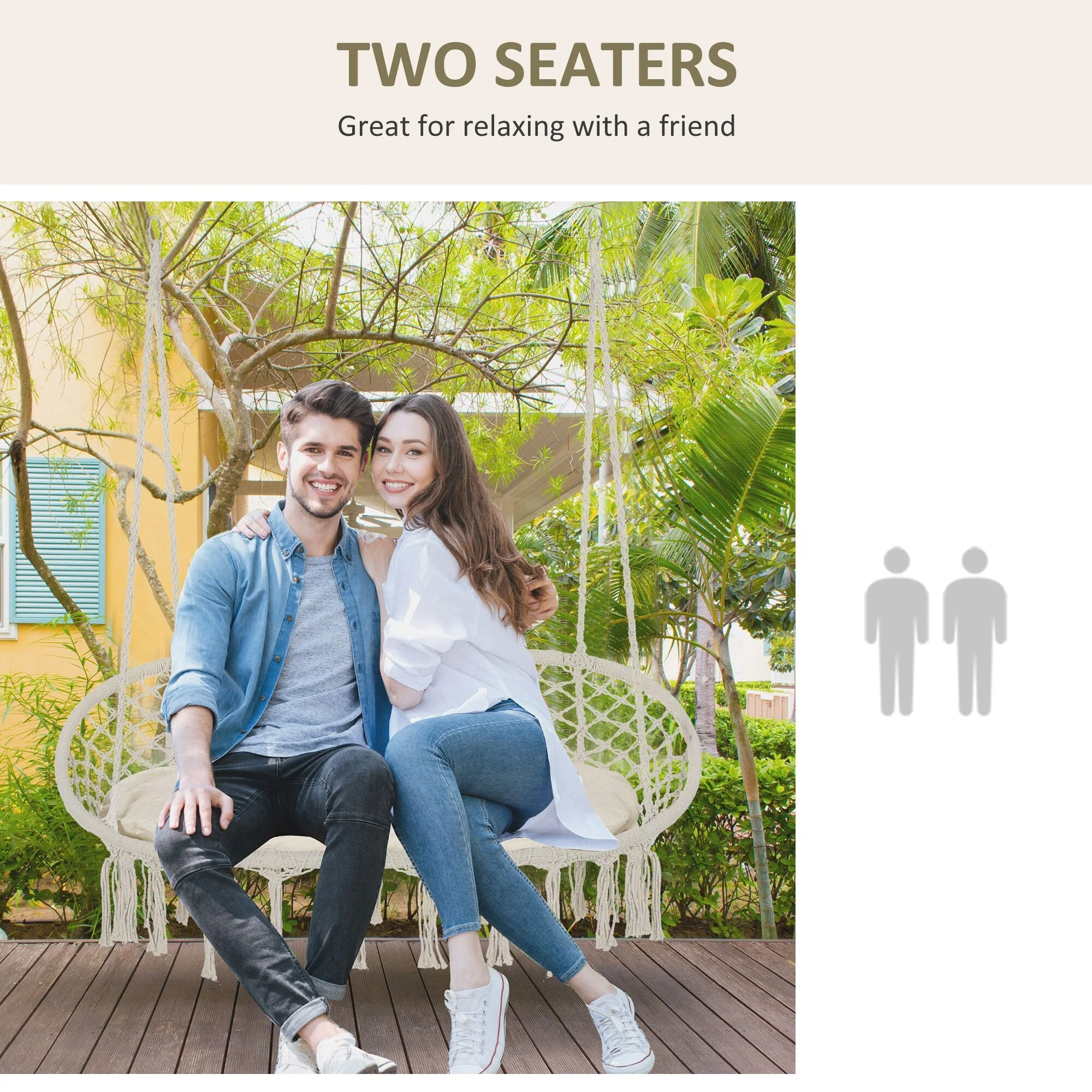 Tassel Woven Double Swing Hammock Chair Lounge Rocking Chairs wCushion