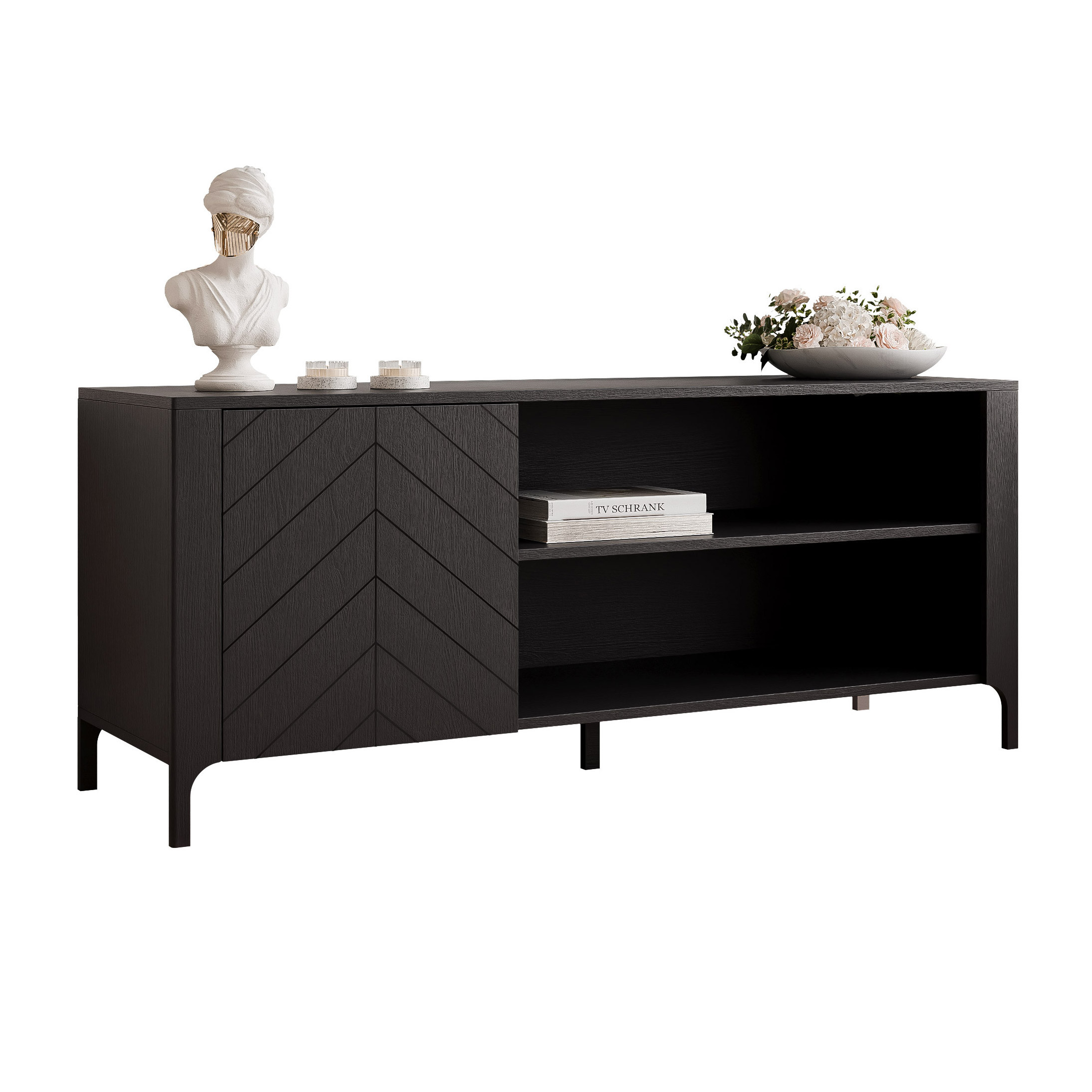 Szafka RTV LORIEN 135 cm z jodełką czarna