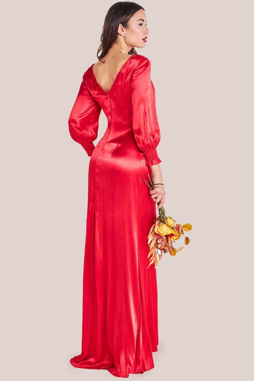 Goddiva Satin Viscose Front Split Maxi