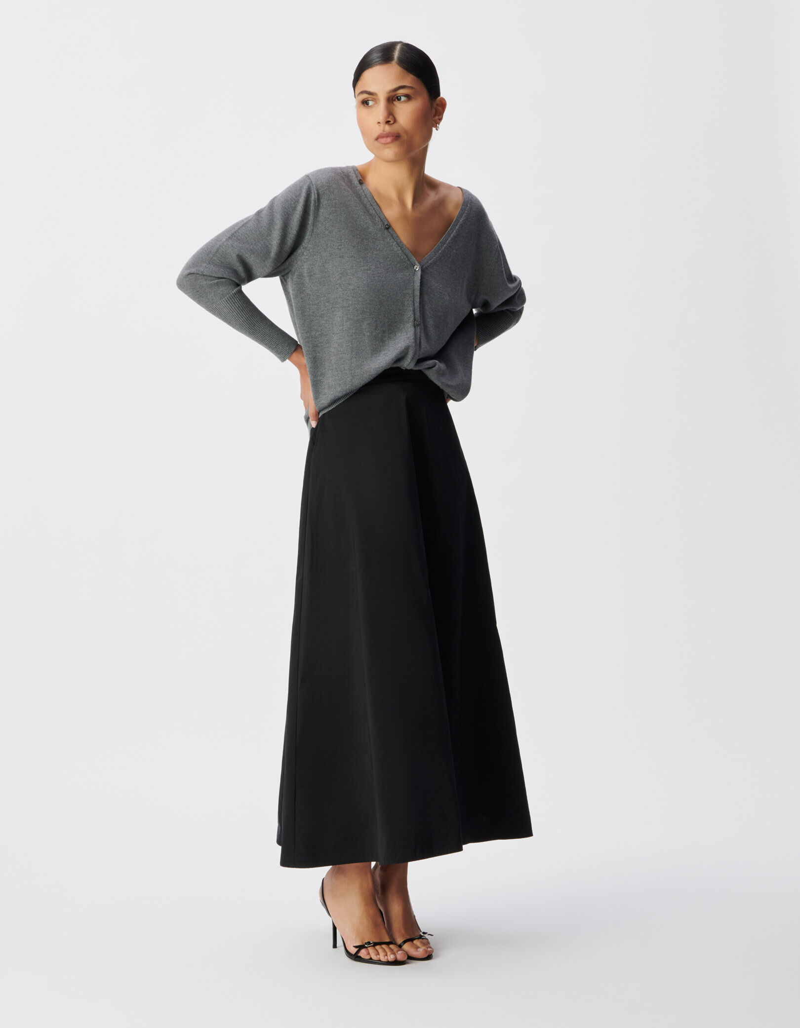 Cardigan gris tricot réversible devant/dos Femme