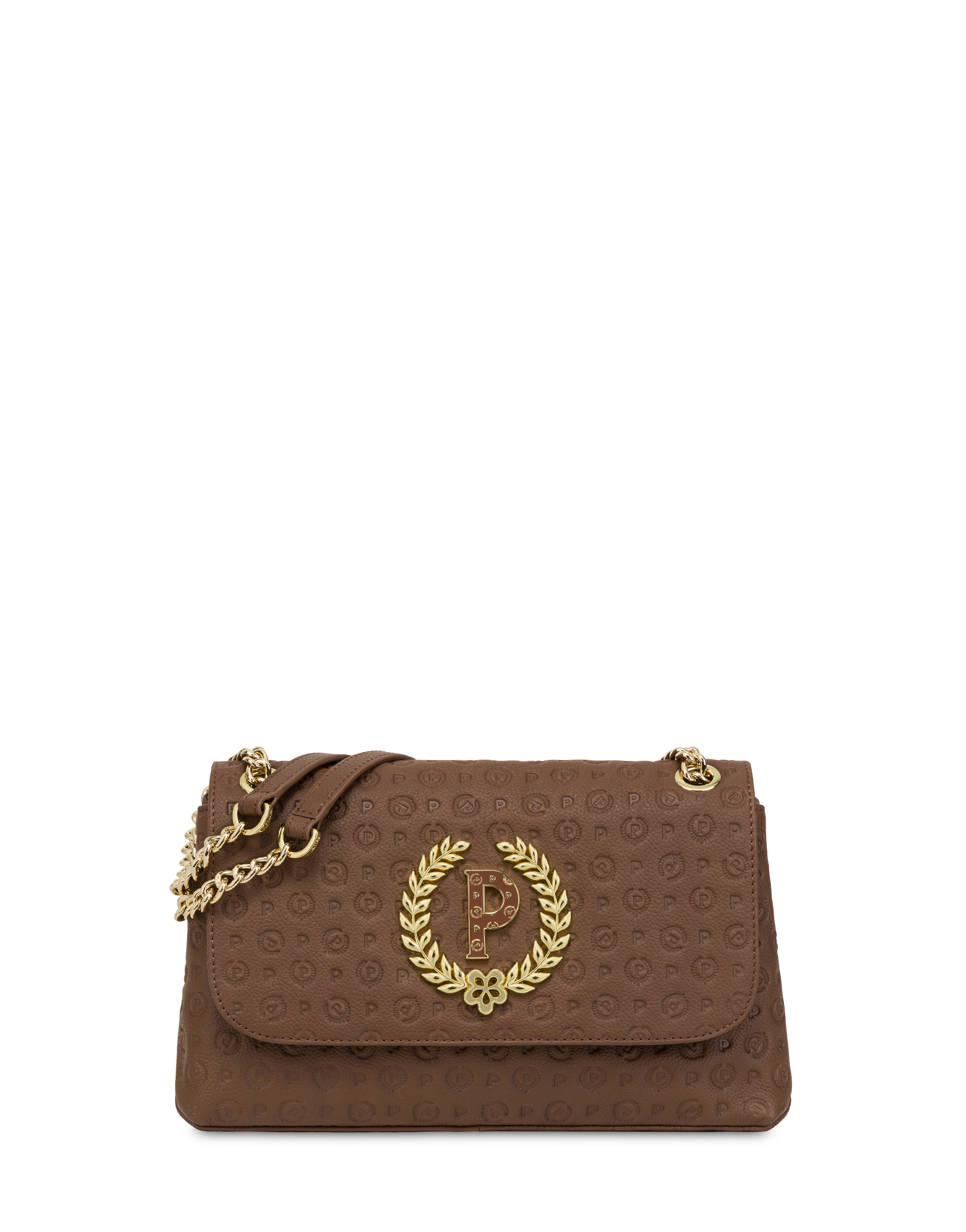 Borsa A Spalla In Vitello Heritage Logo Embossed Marrone