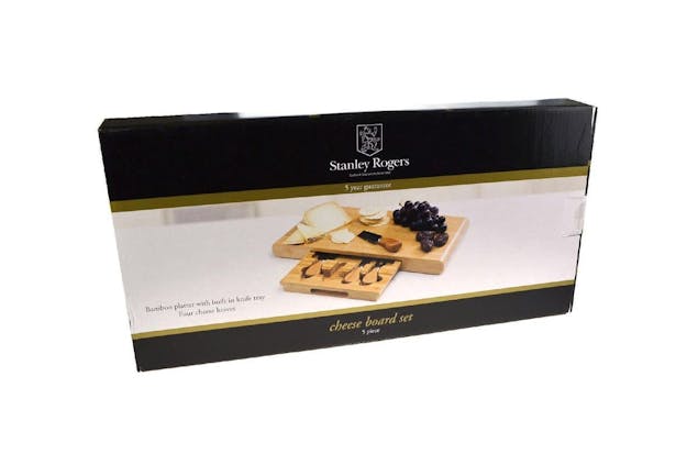 Stanley Roger Cheese Board Set 5Pc Large Bamboo Chopping Block & Cutlery