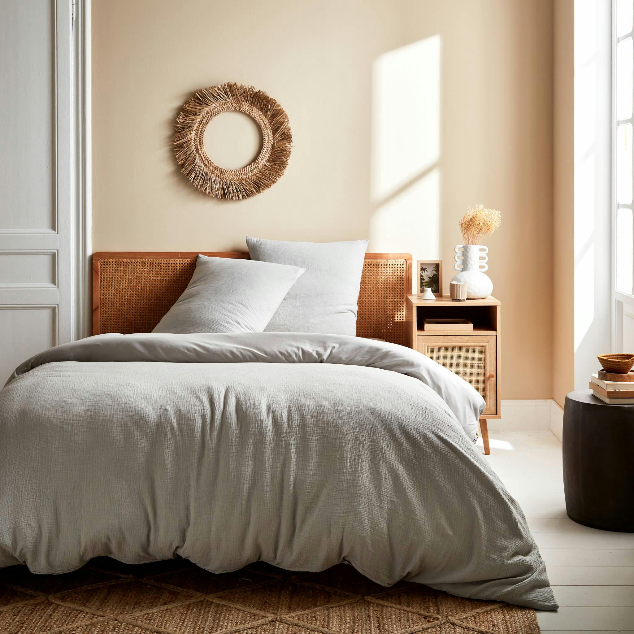 ALIX - Parure de lit gaze de coton gris clair 260x240cm