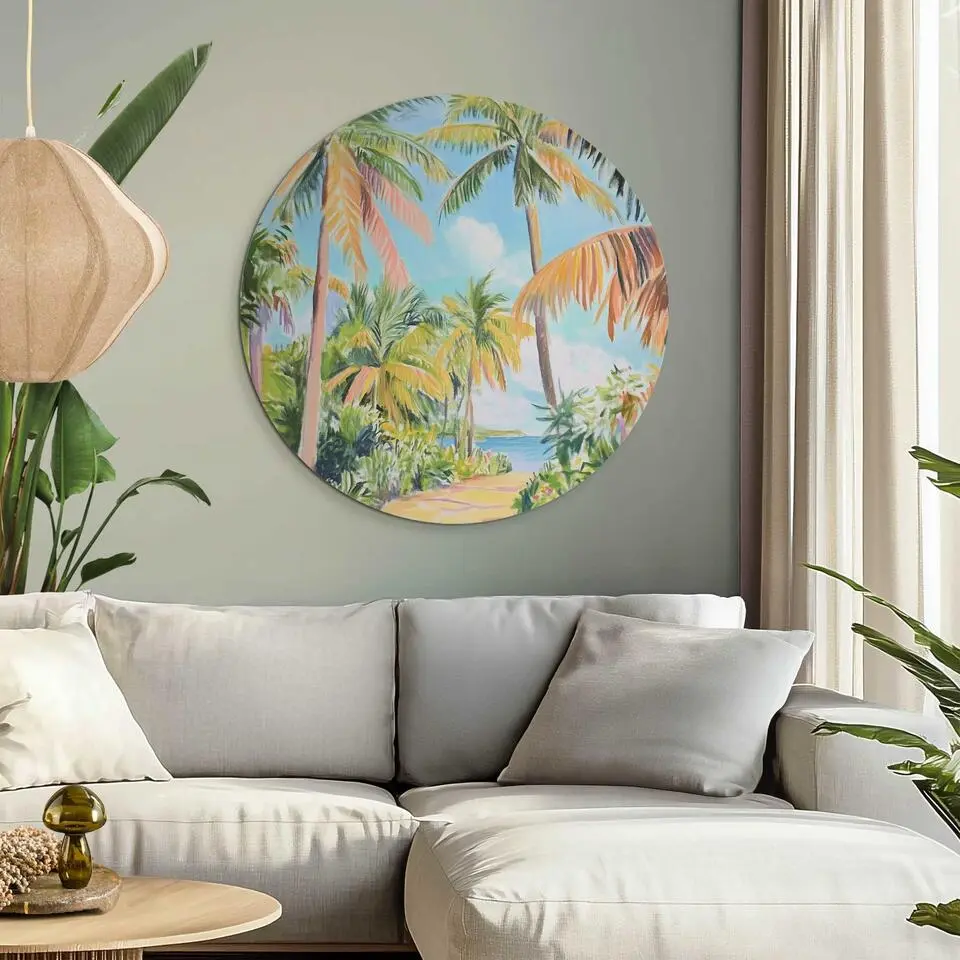 Glasschilderij Pad met palmbomen - &Oslash; 70 - Groen