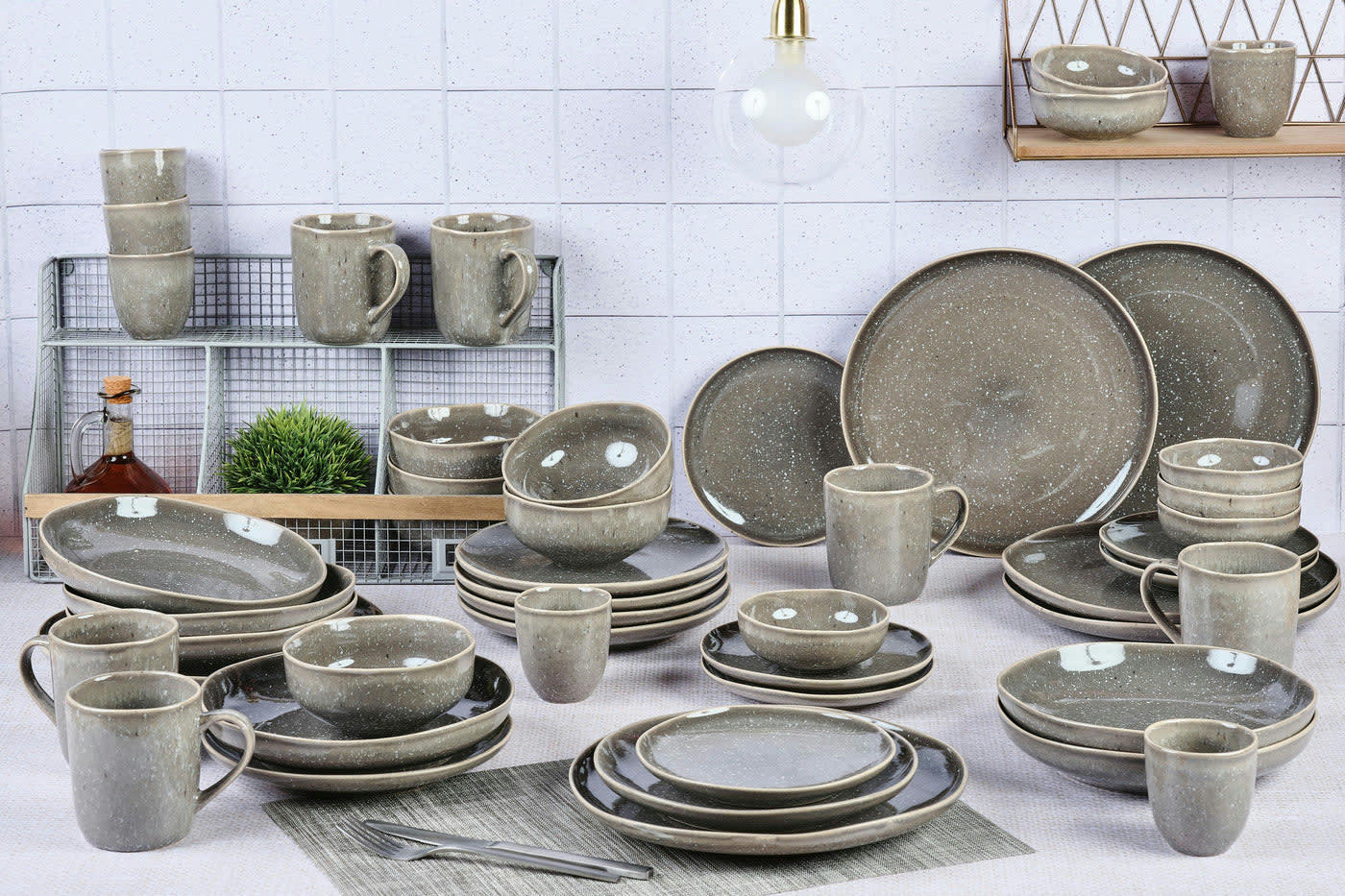 REACTIV - Set vaisselle 48 pièces en grès gris