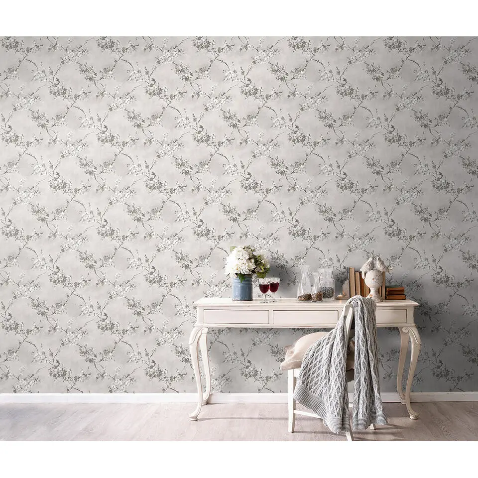 Sanders & Sanders behang bloemen grijs - 53 cm x 10 m