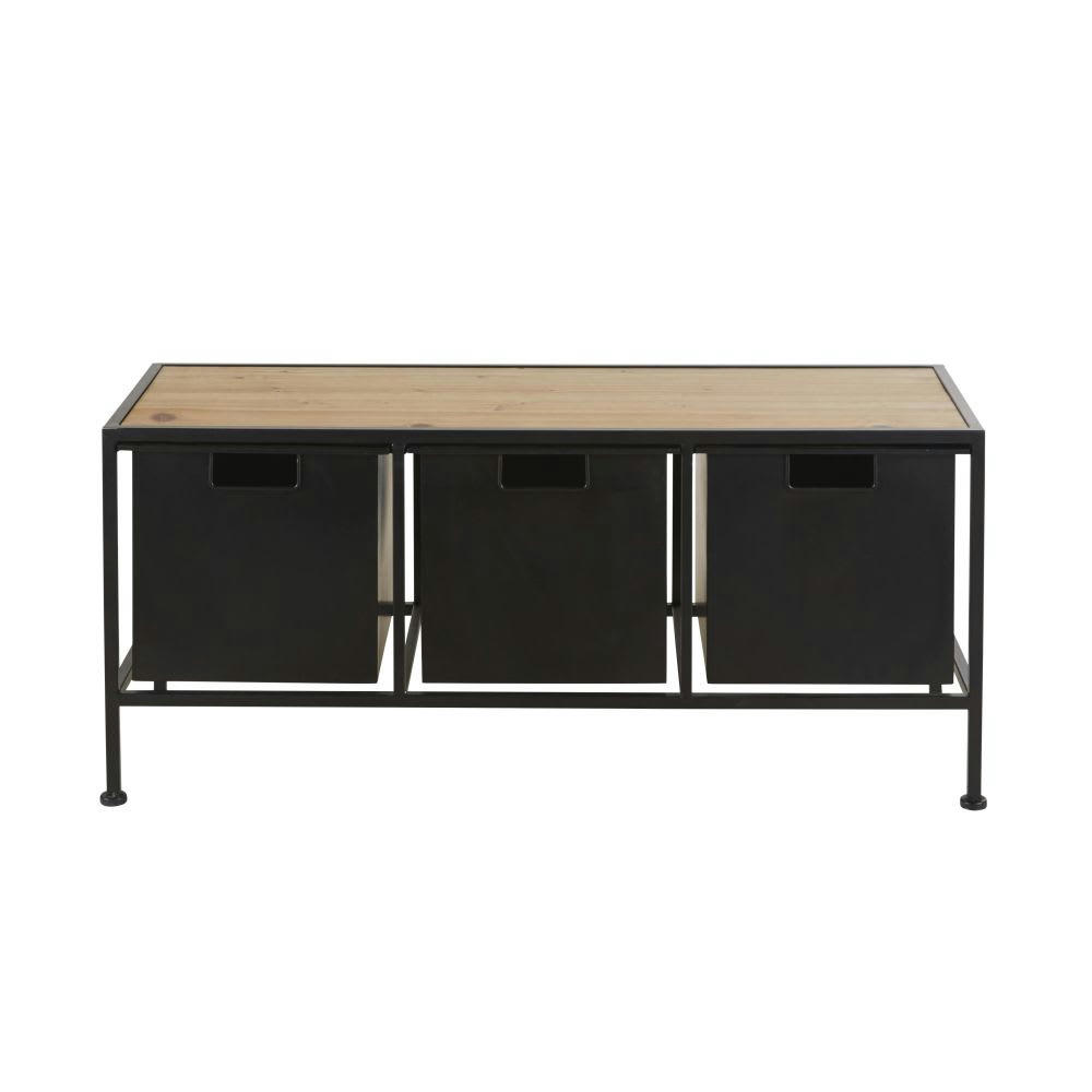 MIRCO - Petit meuble de rangement 3 caissons en métal noir