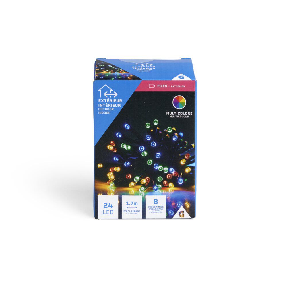 Guirlande lumineuse extérieure 24LED multicolores à piles 1,7m