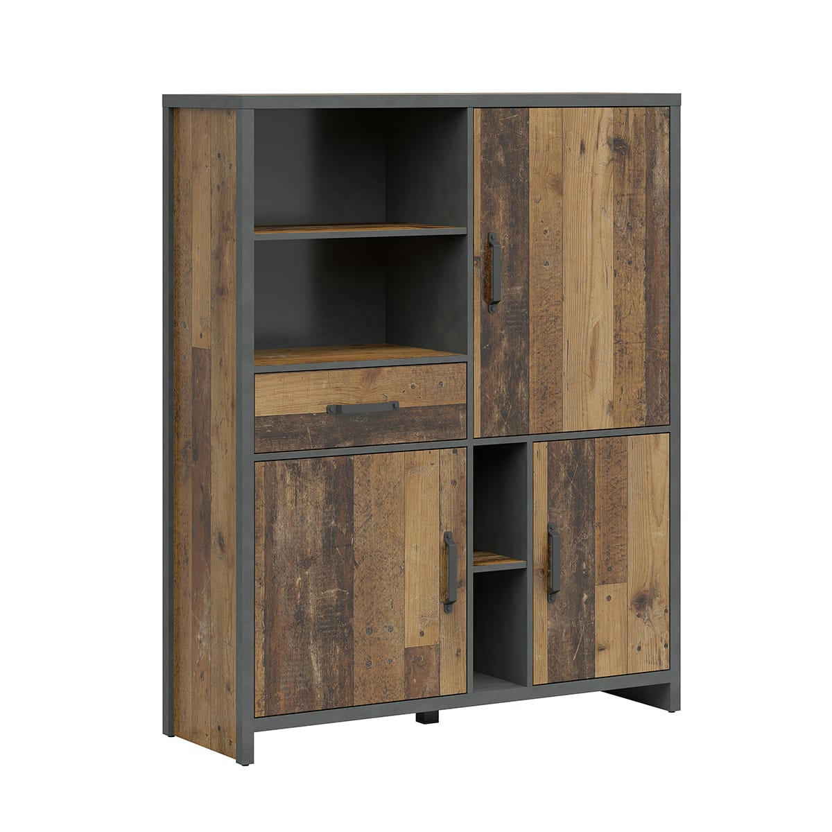 - Bibliothèque 3 portes 1 tiroir stratifiés naturel et gris