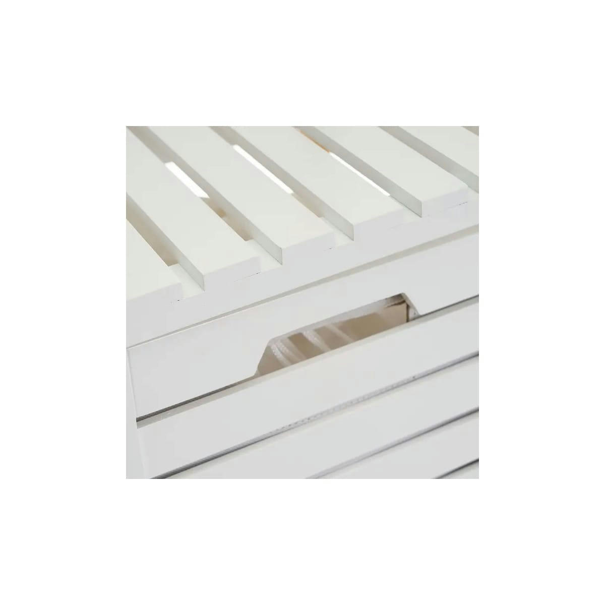 - Étagère salle de bain avec panier à linge blanc et bambou
