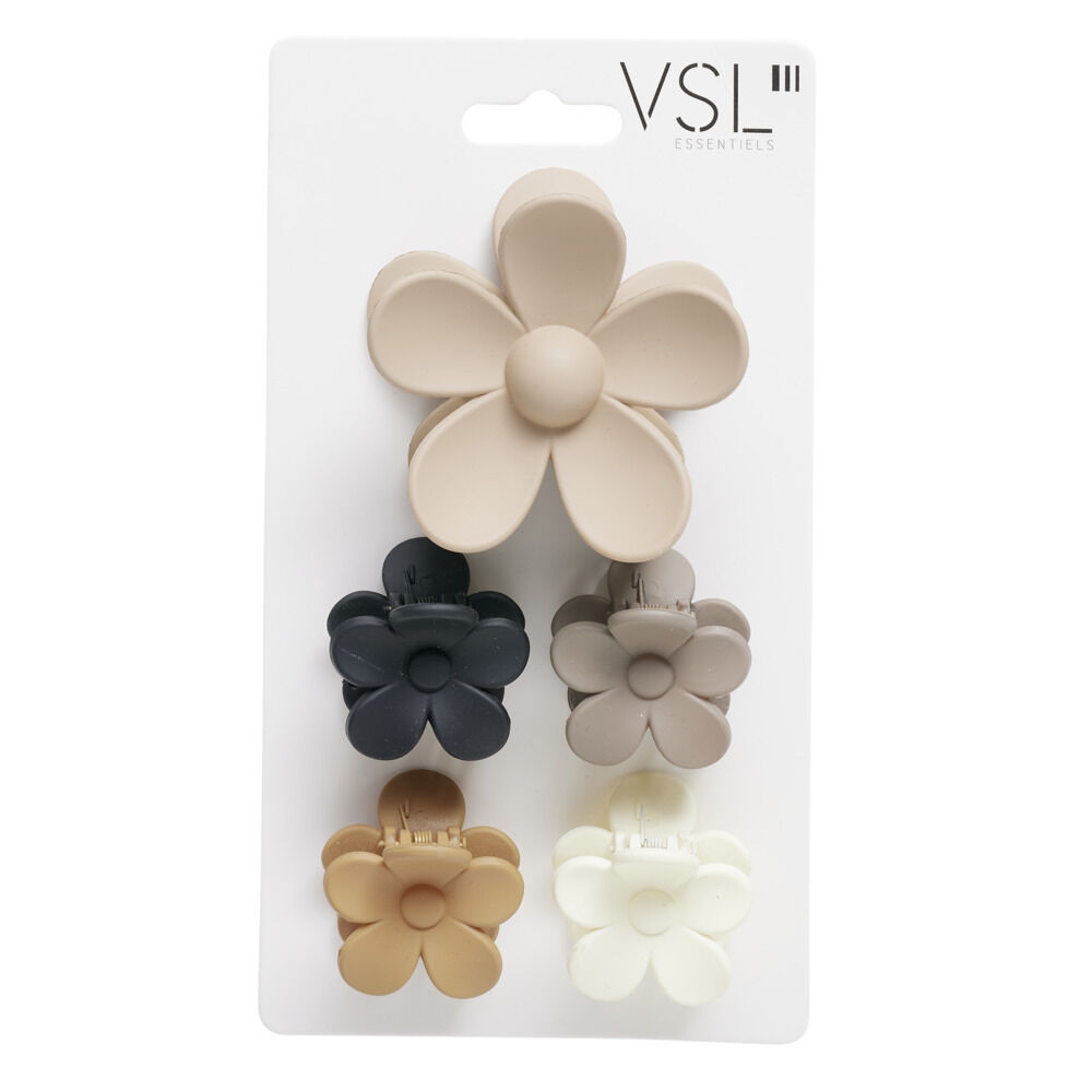 Pince à cheveux forme fleur x5 en plastique coloré (3 modèles)