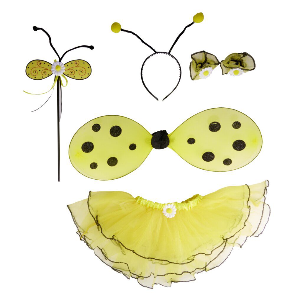 Déguisement enfant Abeille jaune noir antennes ailes jupon