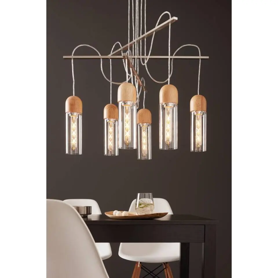 EGLO Zacharo 1 Hanglamp - E27 - Hout/Glas - Grijs/Bruin