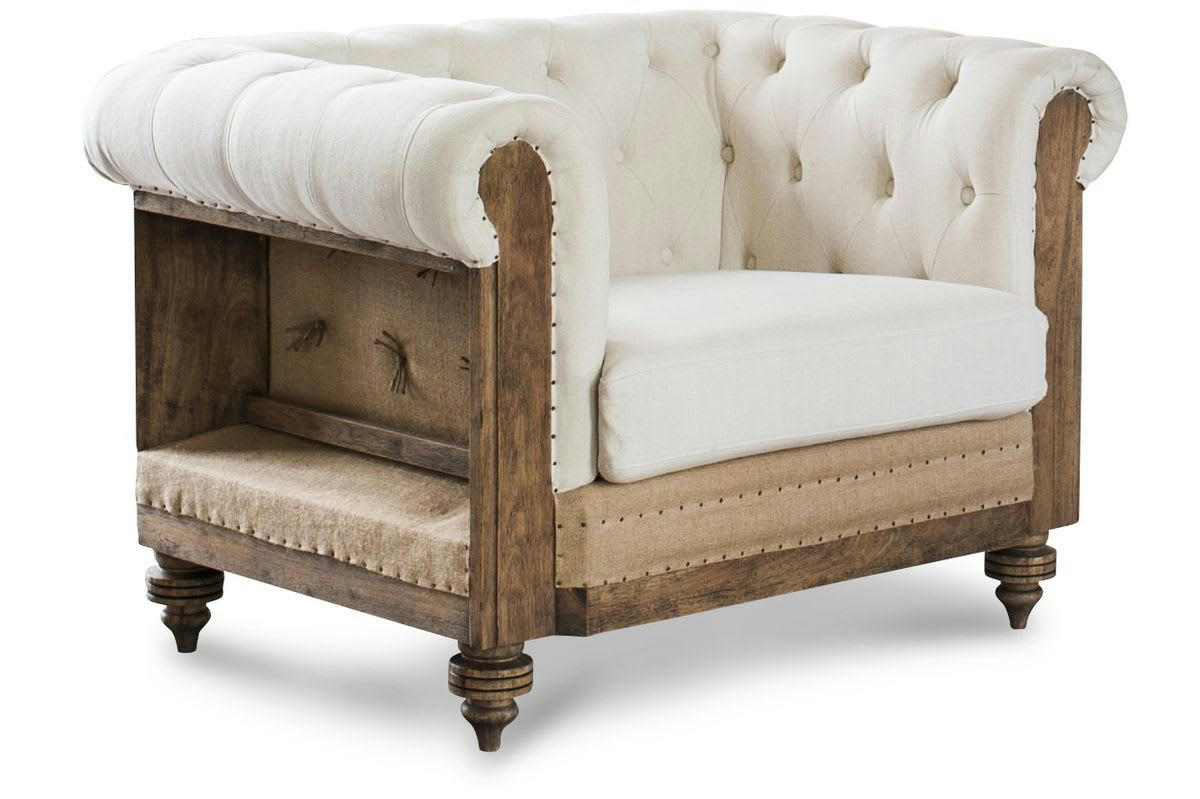 MONTAIGU - Fauteuil chesterfield en lin blanc