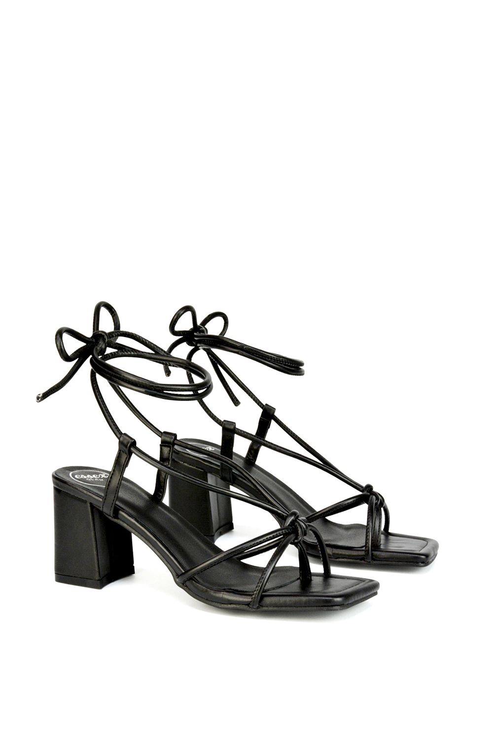 XY London Mackenzie' Square Toe Post Lace up Block Heel Sandals