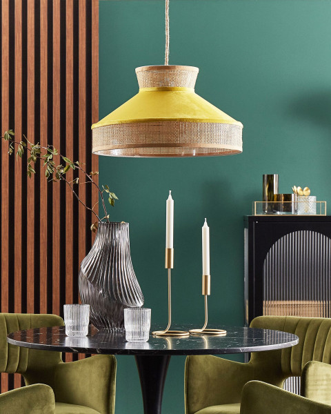 Lampa wisząca welurowy klosz naturalny z żółtym