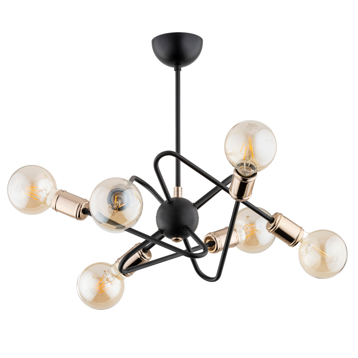 Lampa wisząca VIRGINIA miedziane wstawki czarna 6xE27x15W IP20 Alfa
