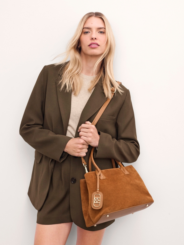 Suede handbag and shoulder bag