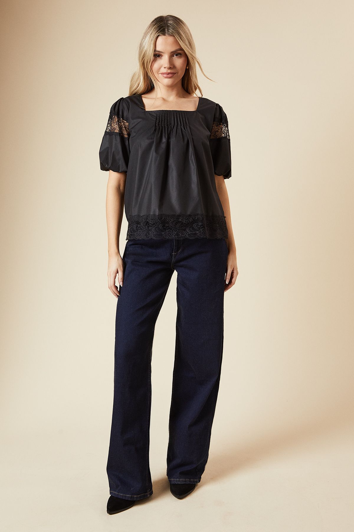 Dorothy Perkins Pleat Front Lace Trim Short Sleeve Blouse