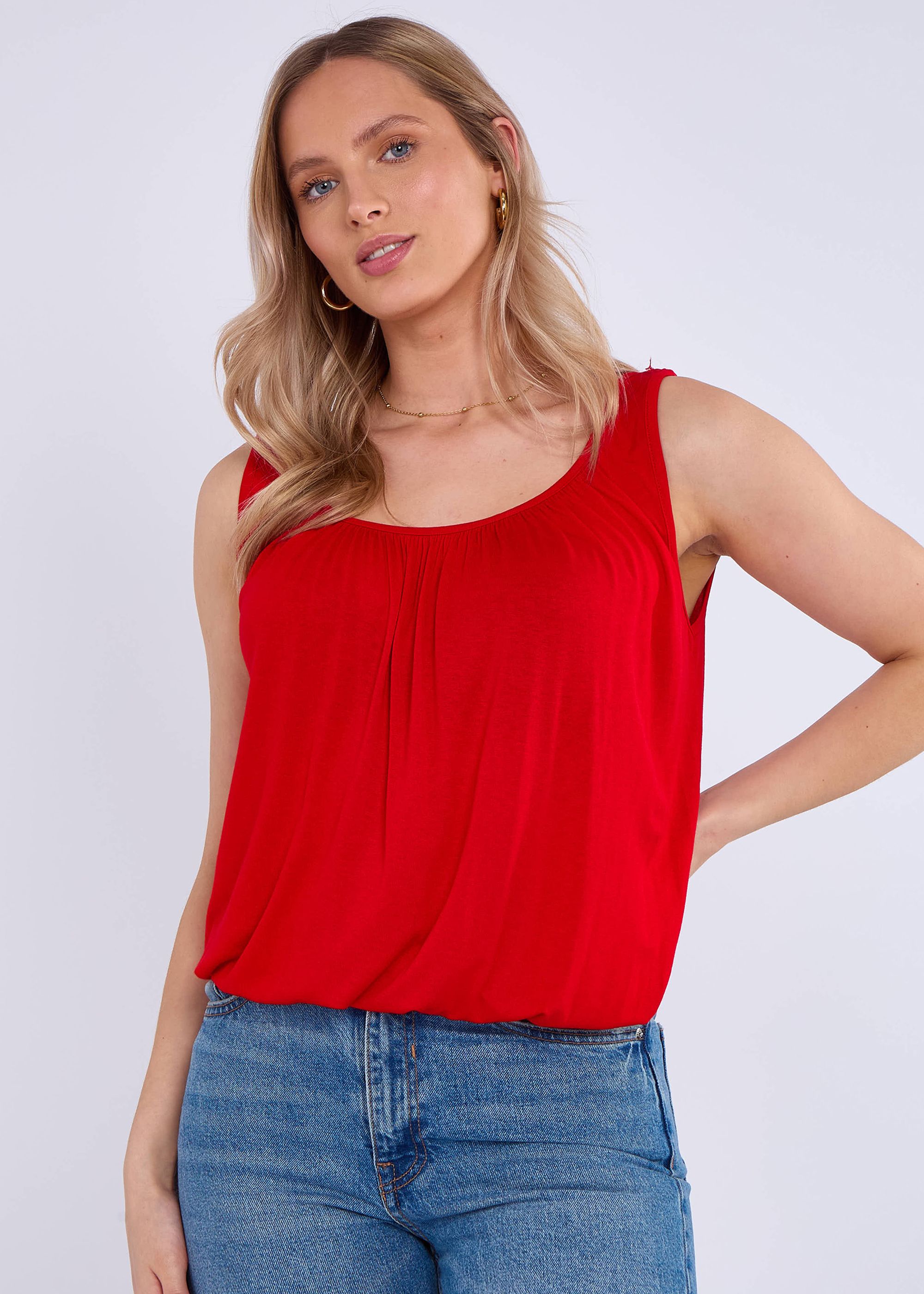 Gini London Red Round Neck Oversized Sleeveless Top