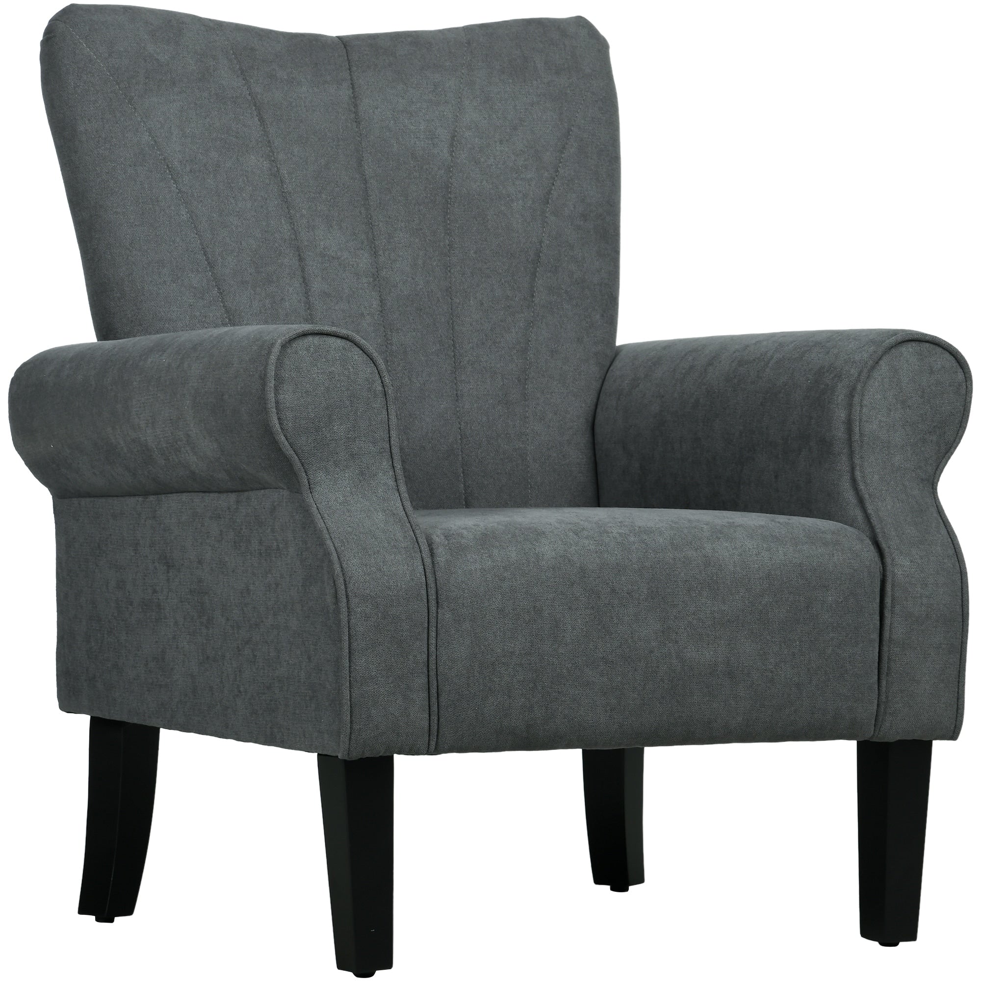 HOMCOM Fabric Accent Chair, Mid-Century Modern Armchair with Wood Legs, Soft & Padded, Rolled Arms