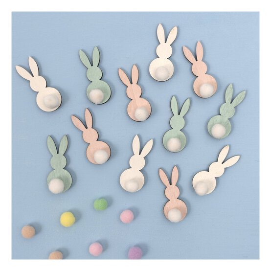 Pastel Wooden Bunny Tails 12 Pack