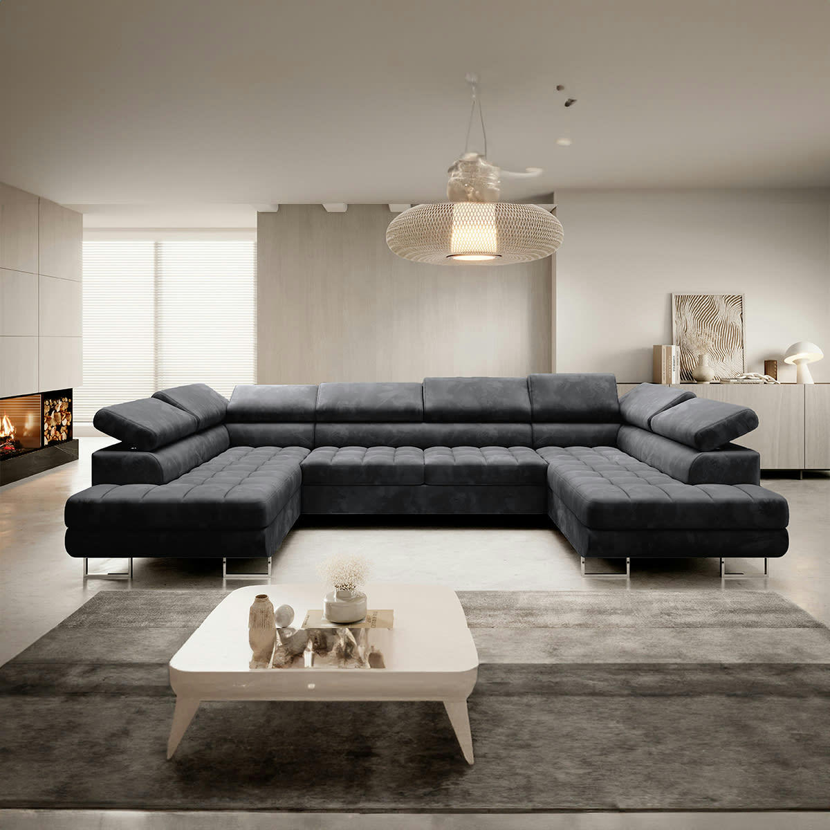 - Canapé en u 5 places convertible gris anthracite