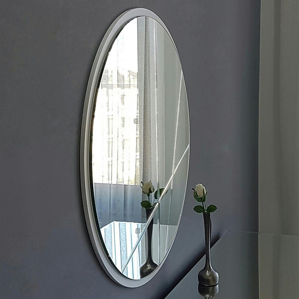 Miroir d'entrée blanc D60 cm avec lignes graphiques CODY