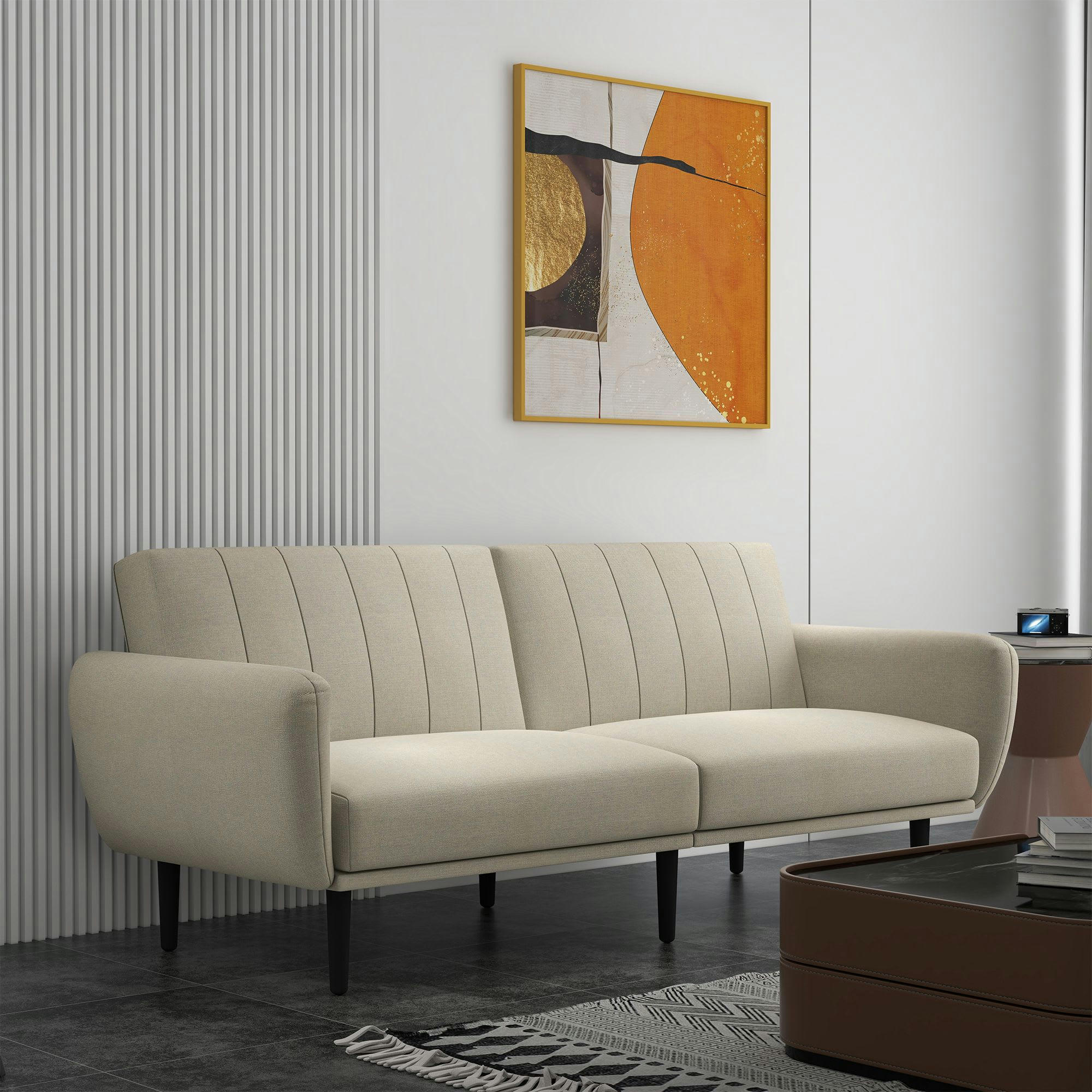 - Canapé convertible 3 places modulable inclinable tissu grège