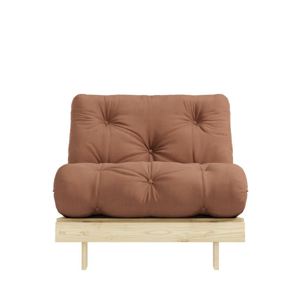 ROOTS - Fauteuil convertible 90x200cm en bois naturel et tissu marron argile