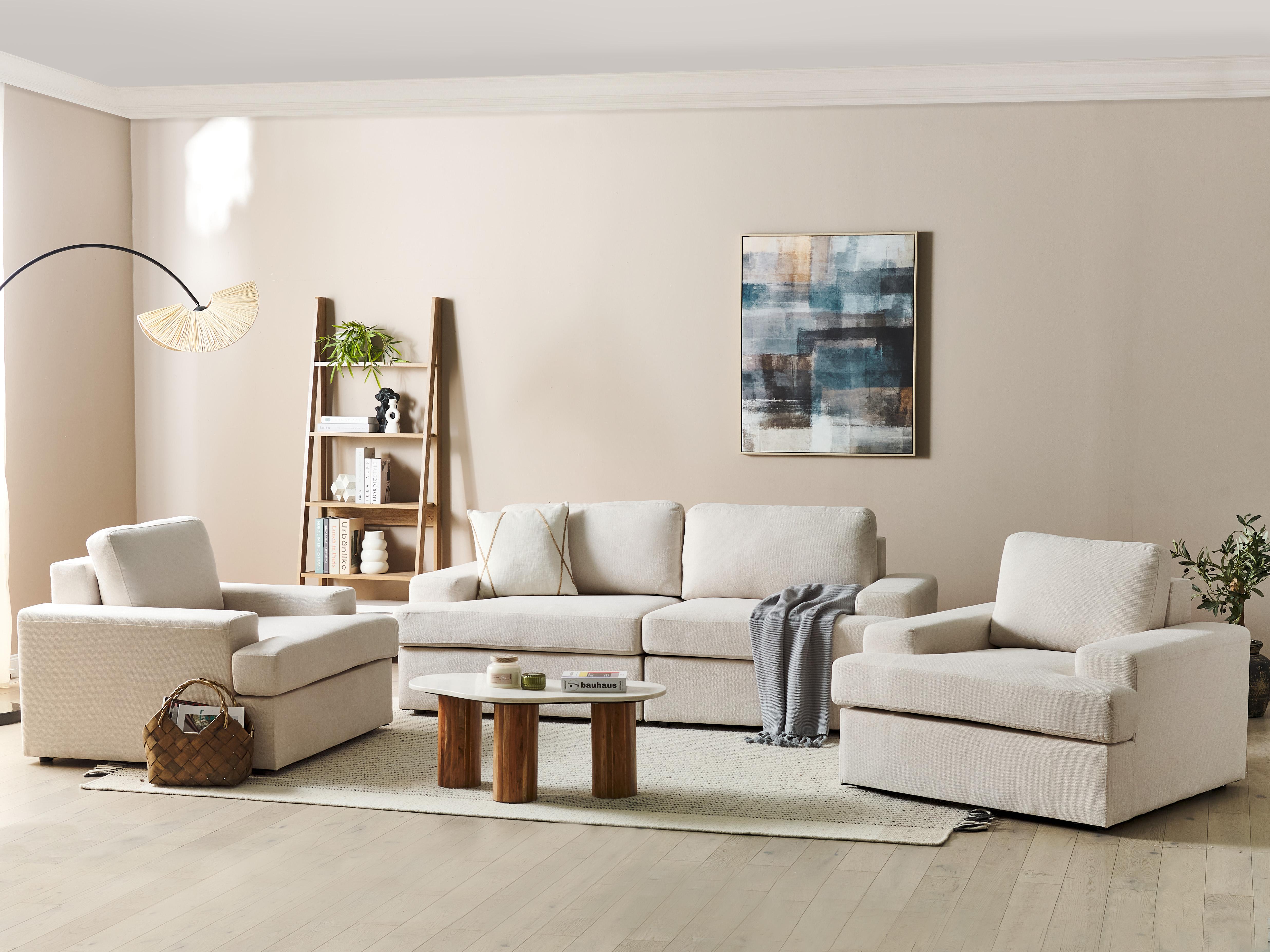 Living Room Set 5 Seater ALLA Fabric Light Beige