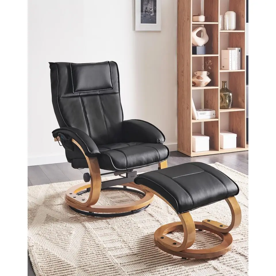 MAJESTIC - Massagefauteuil met hocker - Zwart - Kunstleer