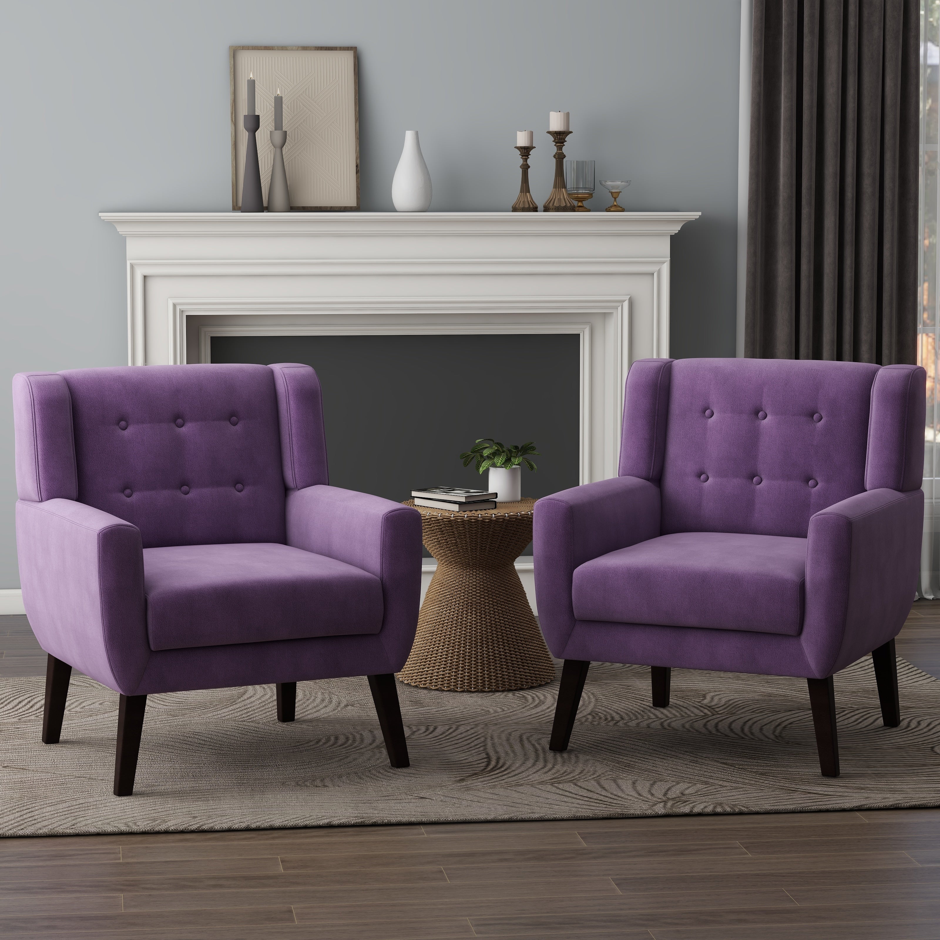 Velvet Upholstered Armchair Tufted Accent Chairs Set of 2