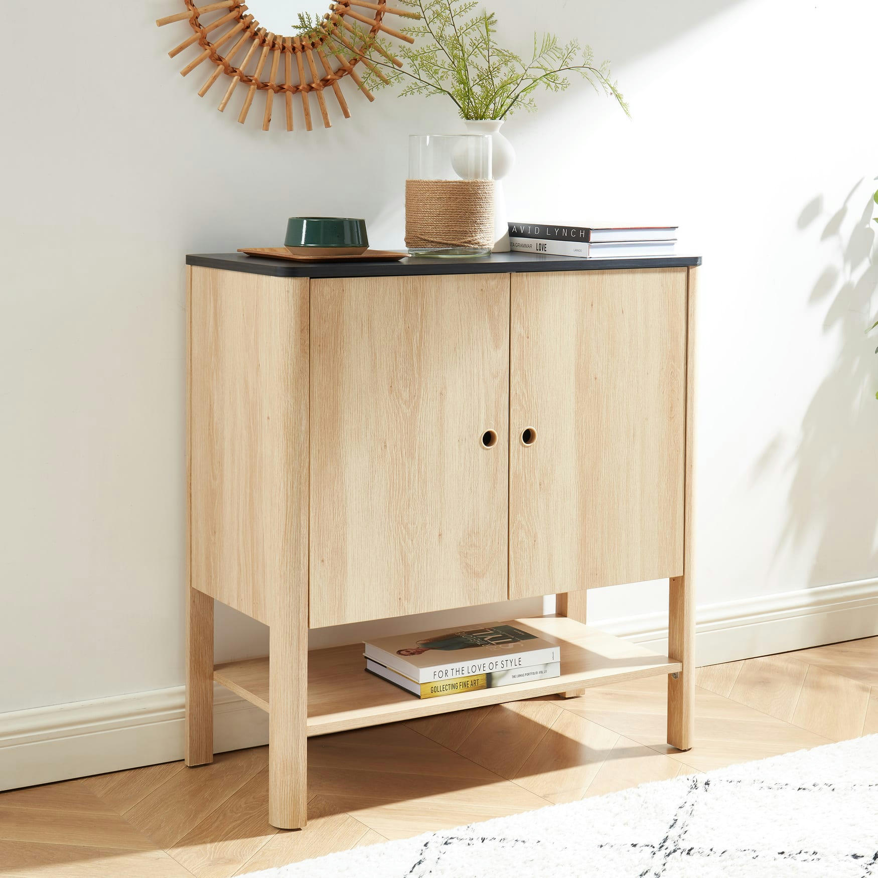 JAPENDI - Buffet   effet chêne et gris anthracite 80cm bois et gris anthracite