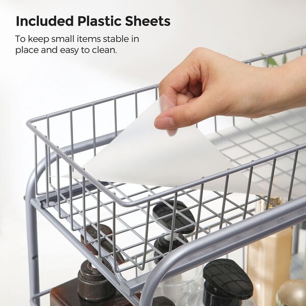 Pull Out Cabinet Organizer, 2-Tier Sliding Cabinet Organizer, Stackable Under Sink Cabinet Organizer with Storage Basket Drawers