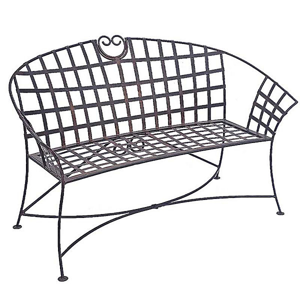 Banc de Jardin en Fer Plein Marron Vieilli à Motif Quadrillé 130x57x83cm