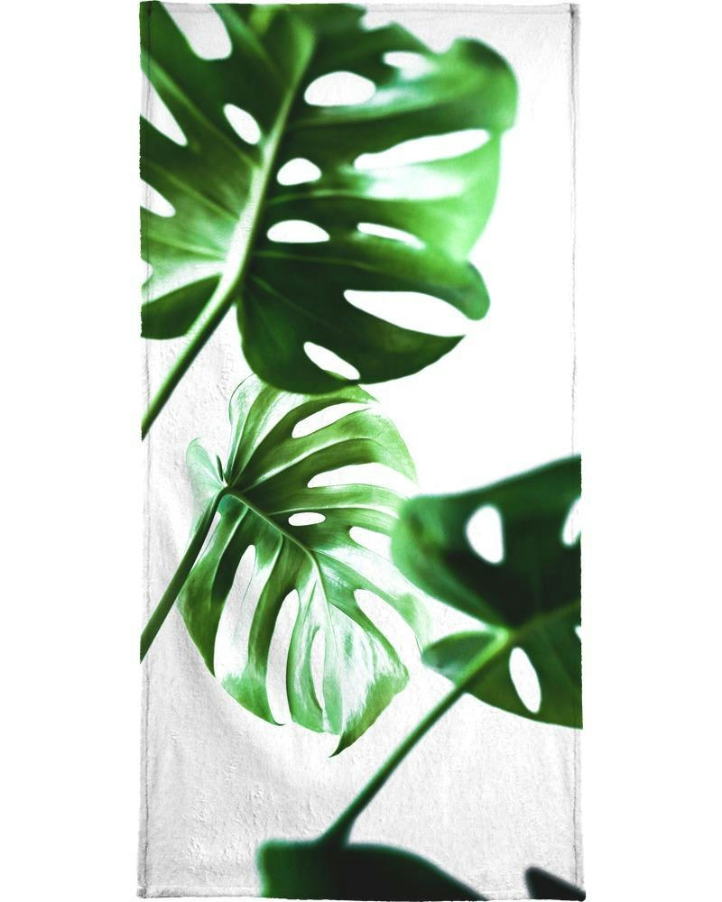 MONSTERA 4 - Serviette de bain en éponge-velours en blanc & vert 70x140