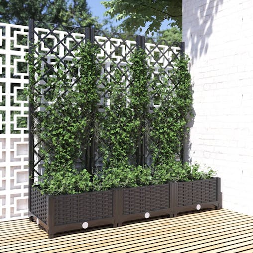 NNEVL Garden Planter with Trellis Black 120x40x121.5 cm PP