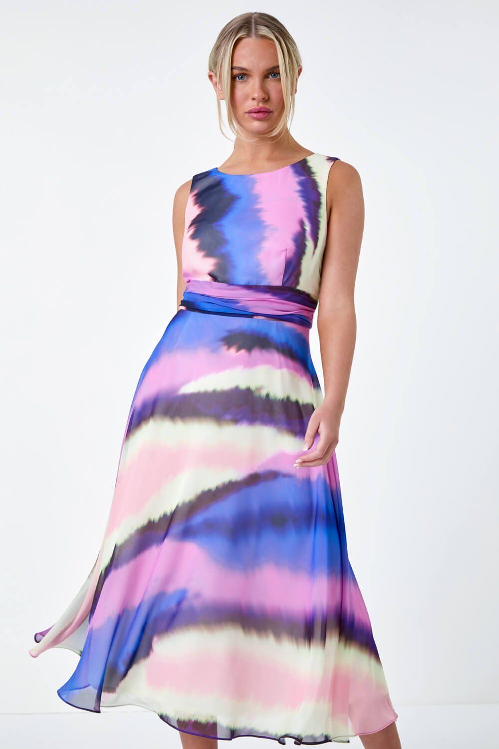 Roman Petite Tie Dye Gathered Midi Dress