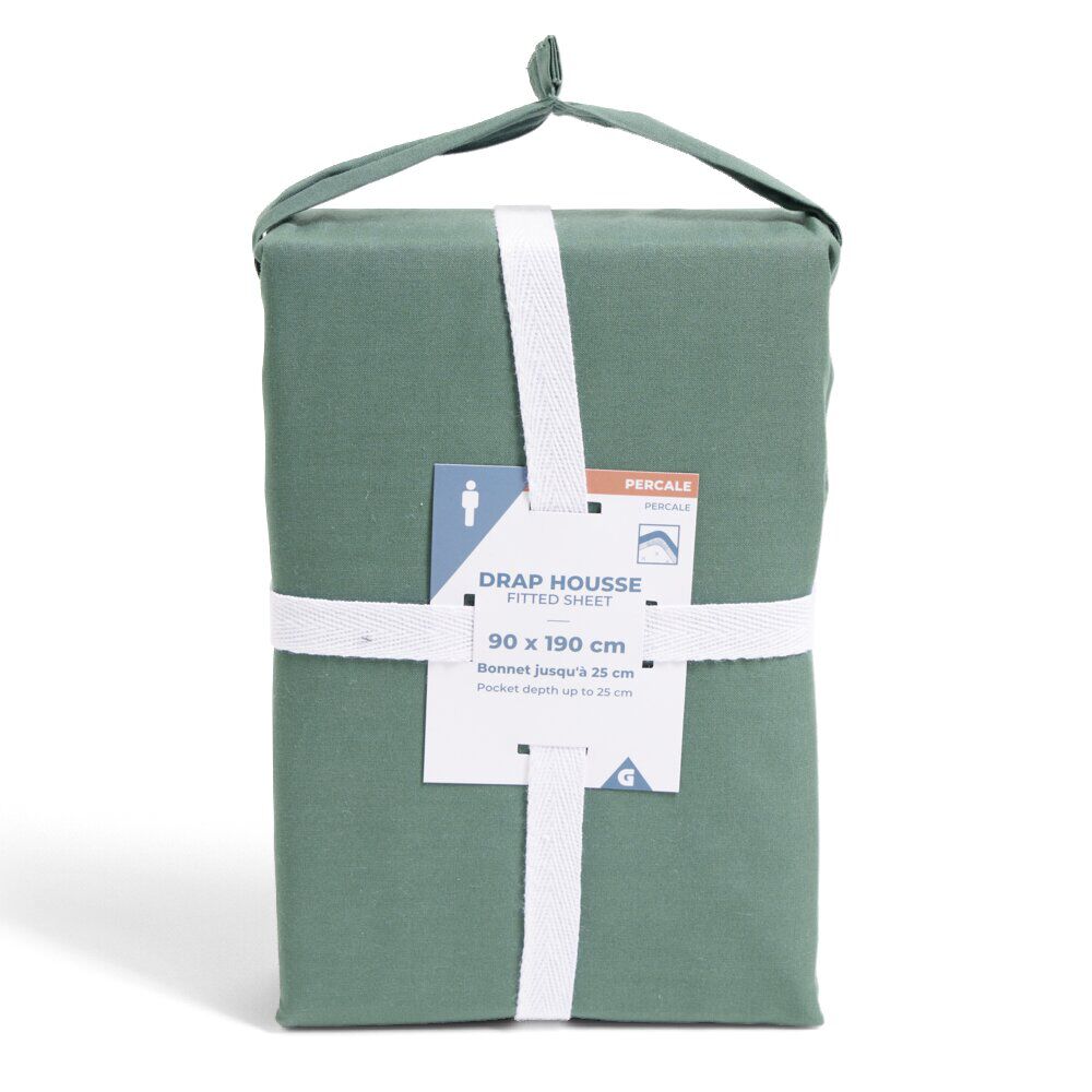 Drap housse 90x190cm 100% coton percale vert