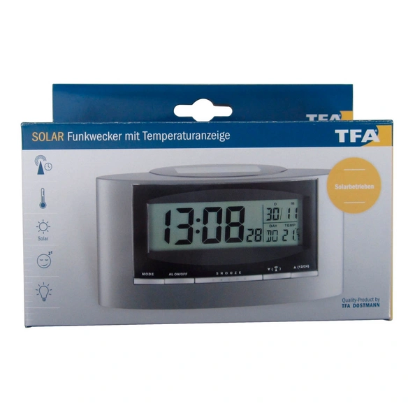 Digital-Funkwecker, Breite: 15,6 cm, Tiefe: 5,2 cm, silberfarben|schwarz