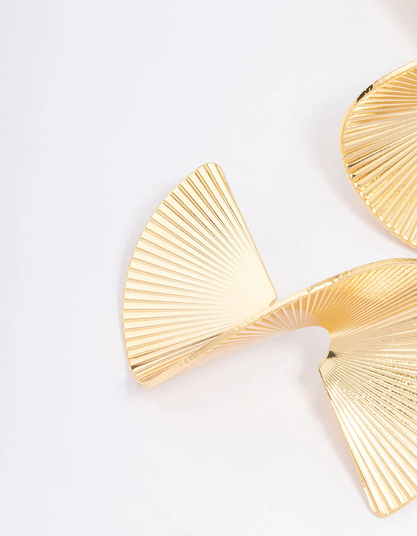 Gold Plated Twisted Fan Statement Stud Earrings