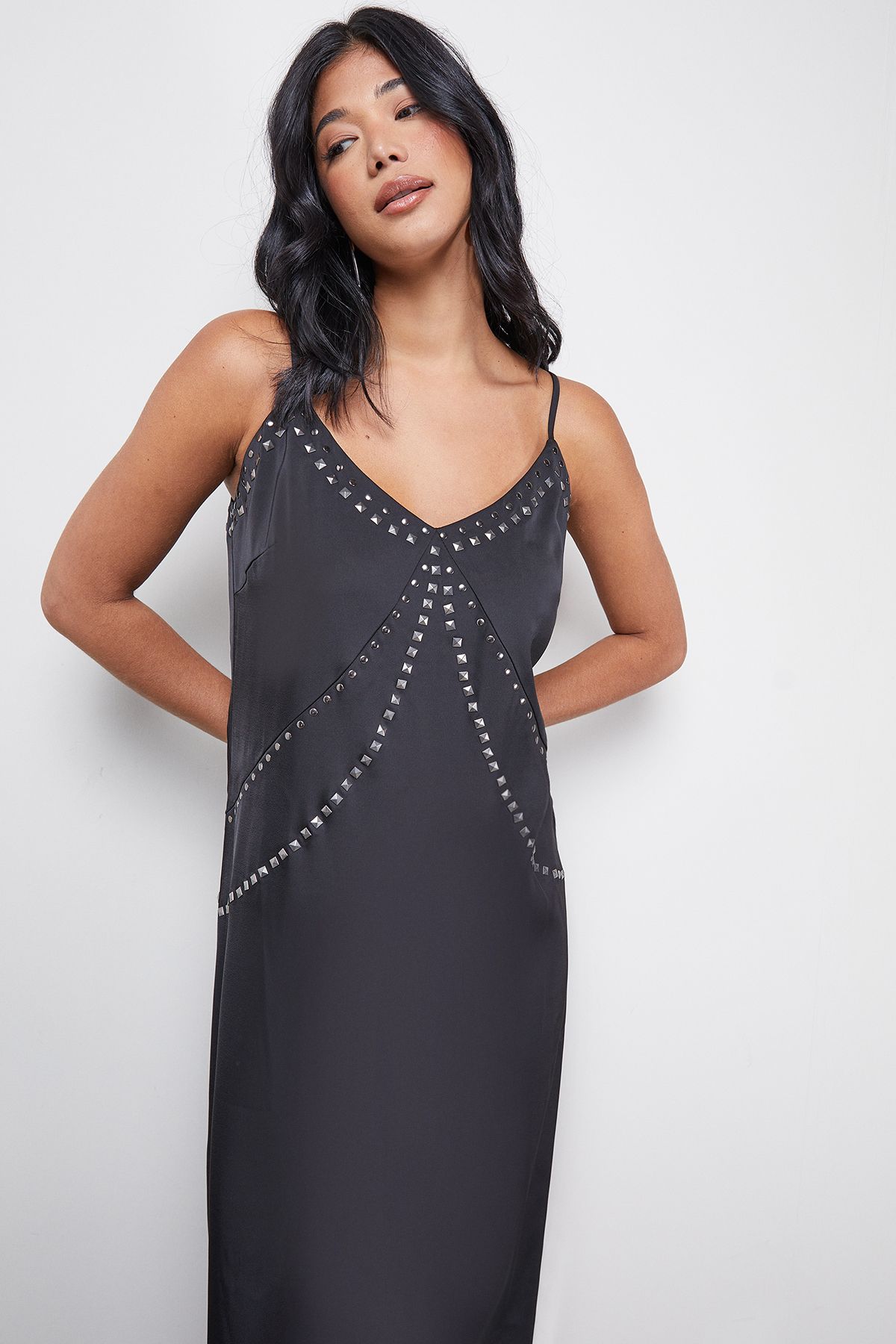 Warehouse Premium Stud Embellished Strappy Cami Slip Dress