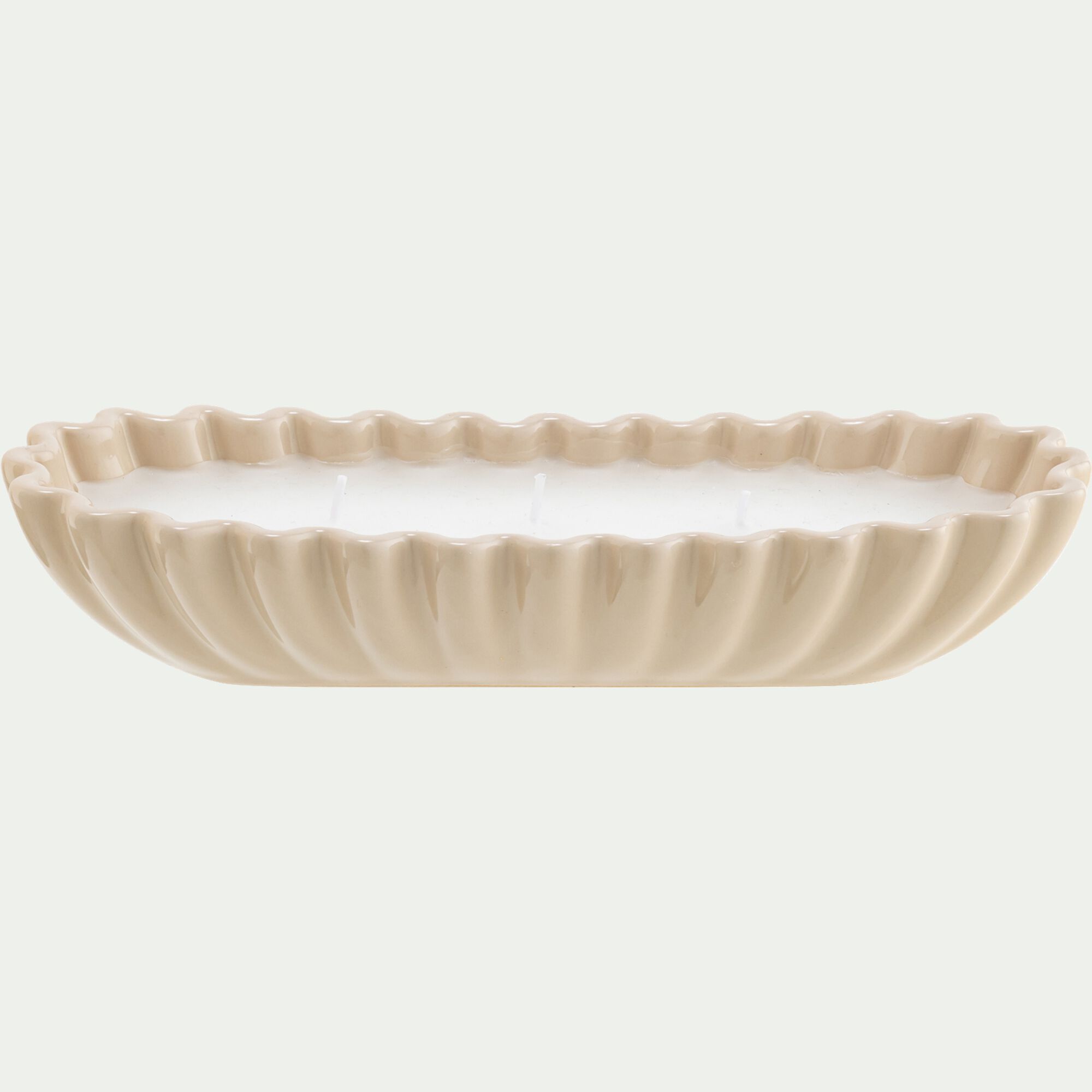 DELYO - Bougie pot en céramique L24,5xH5cm - blanc écru