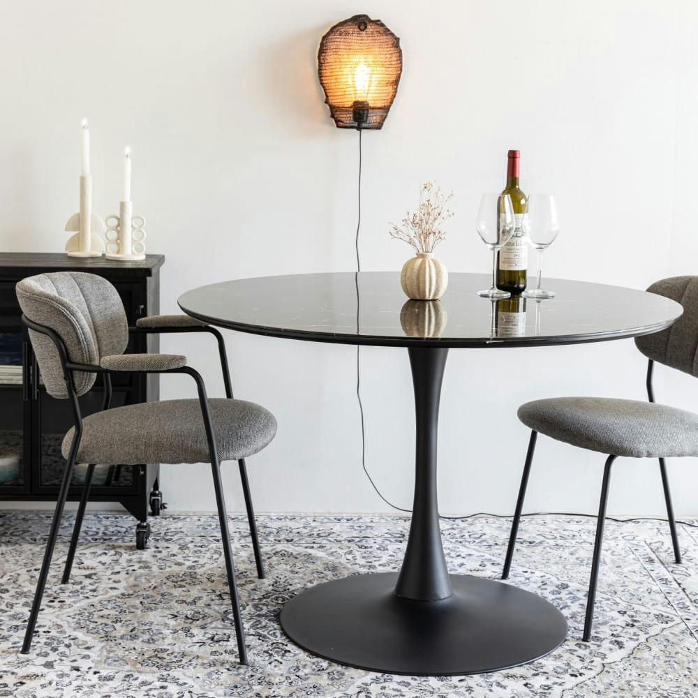 JOLIEN - Lot de 2 chaises en tissu et métal pieds noirs gris