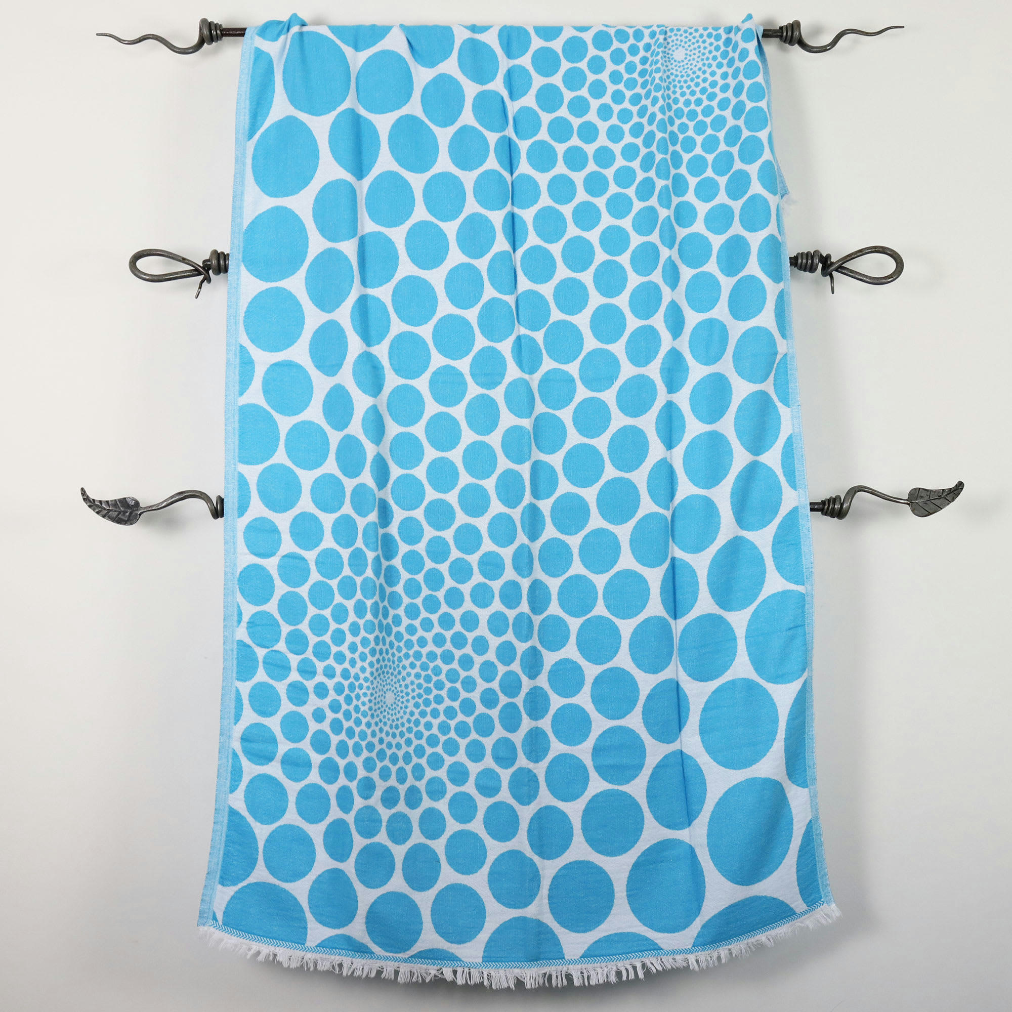 - Fouta pois en coton avec franges turquoise 95x170cm