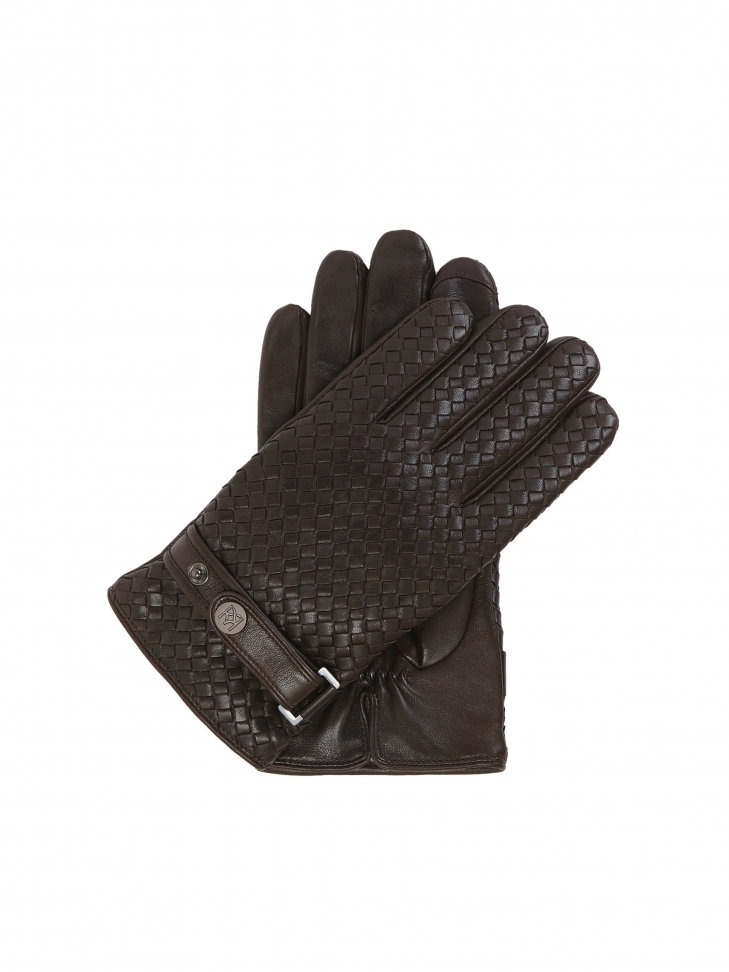 Brown men's gloves with glamorously braided leather