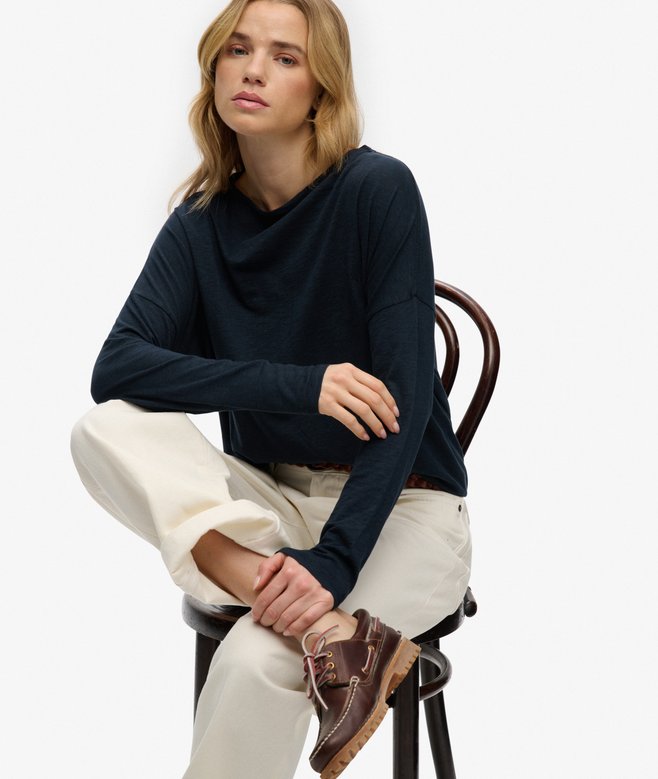 Studios Boat Neck Slub Long Sleeve Top