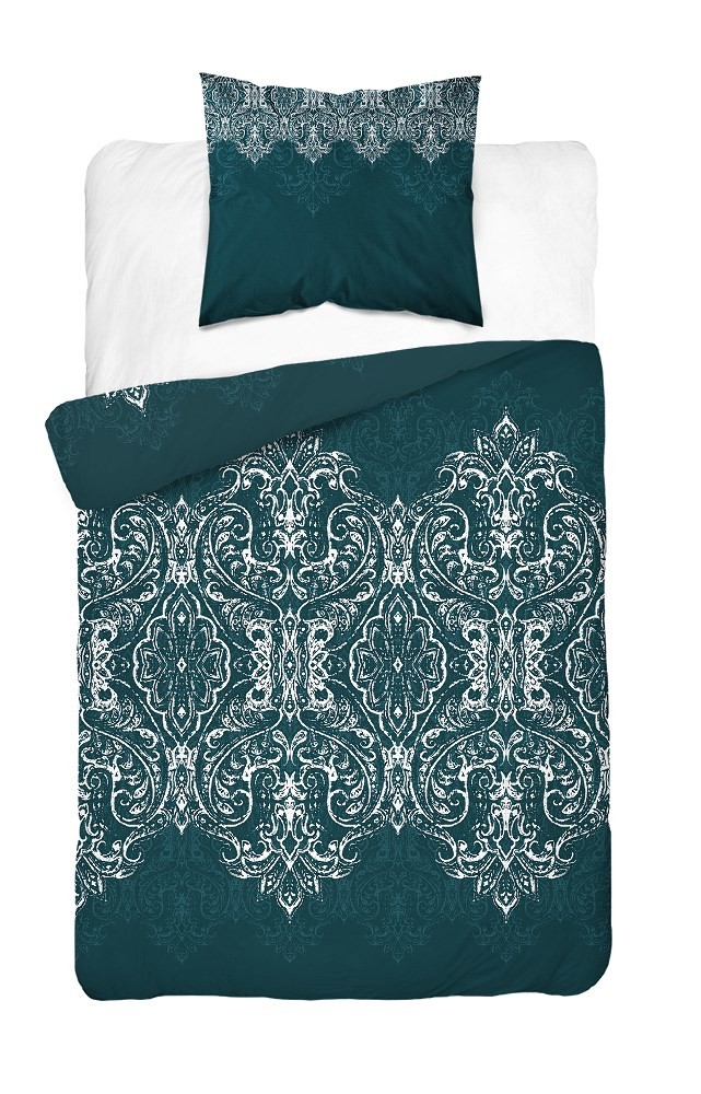 Pościel satynowa 140x200 turkusowa ciemna glamour ornamenty