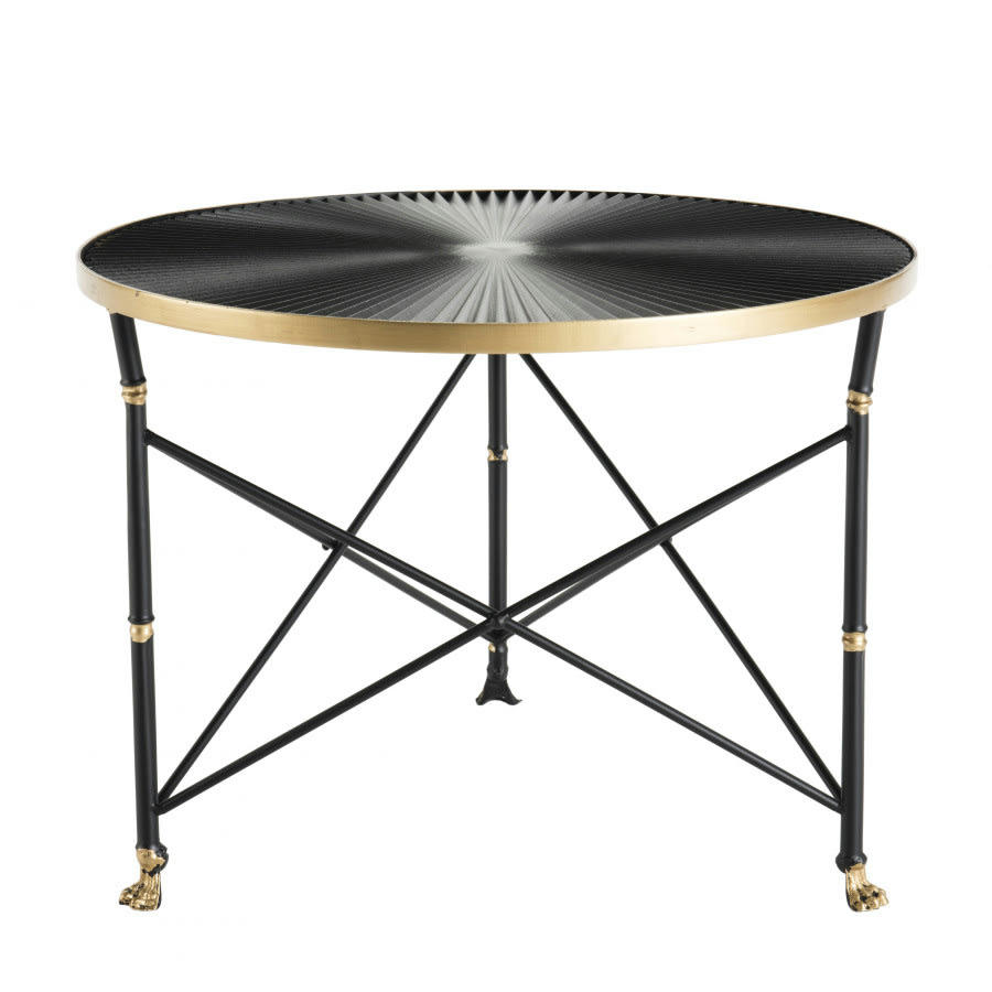 THEODORE - Table d'appoint ronde ceinture dorée pieds métal noir D61